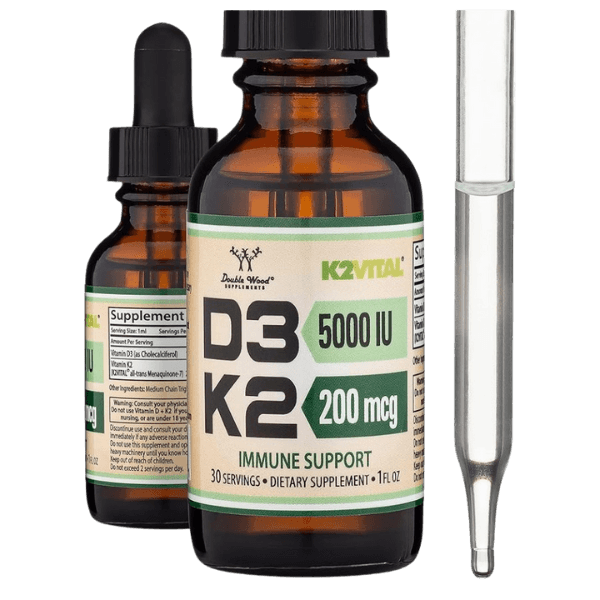 Double Wood Supplements | Vitamin D3 + K2 Liquid Drops | 30ml