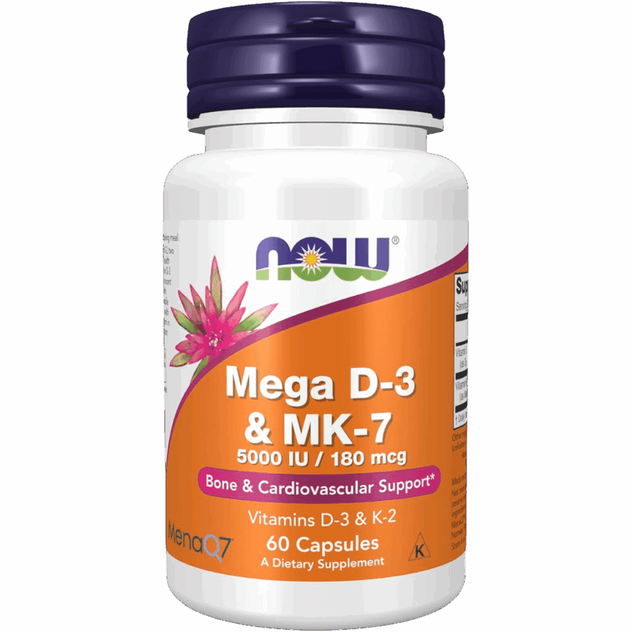 Now Foods | Mega D3 & MK7 (60 Capsules) | 60 x 5,000 IU / 180mcg Capsules