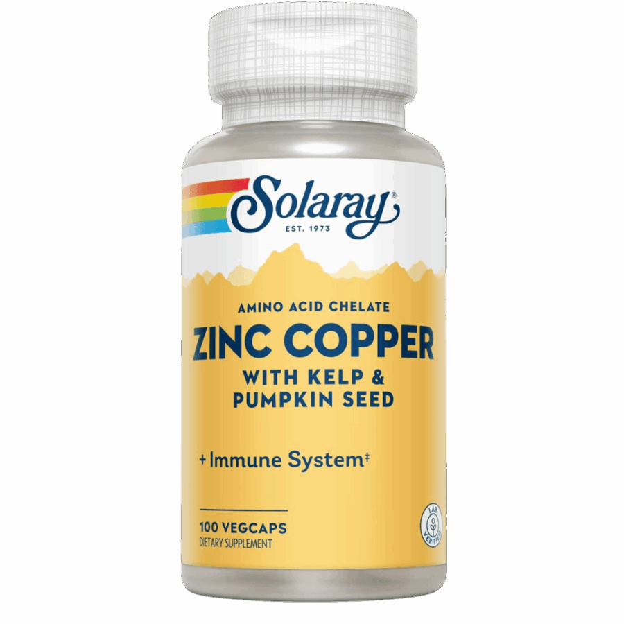 Solaray | Zinc Copper with Kelp & Pumpkin Seed | 100 x 50mg Zinc / 2mg Copper Capsules