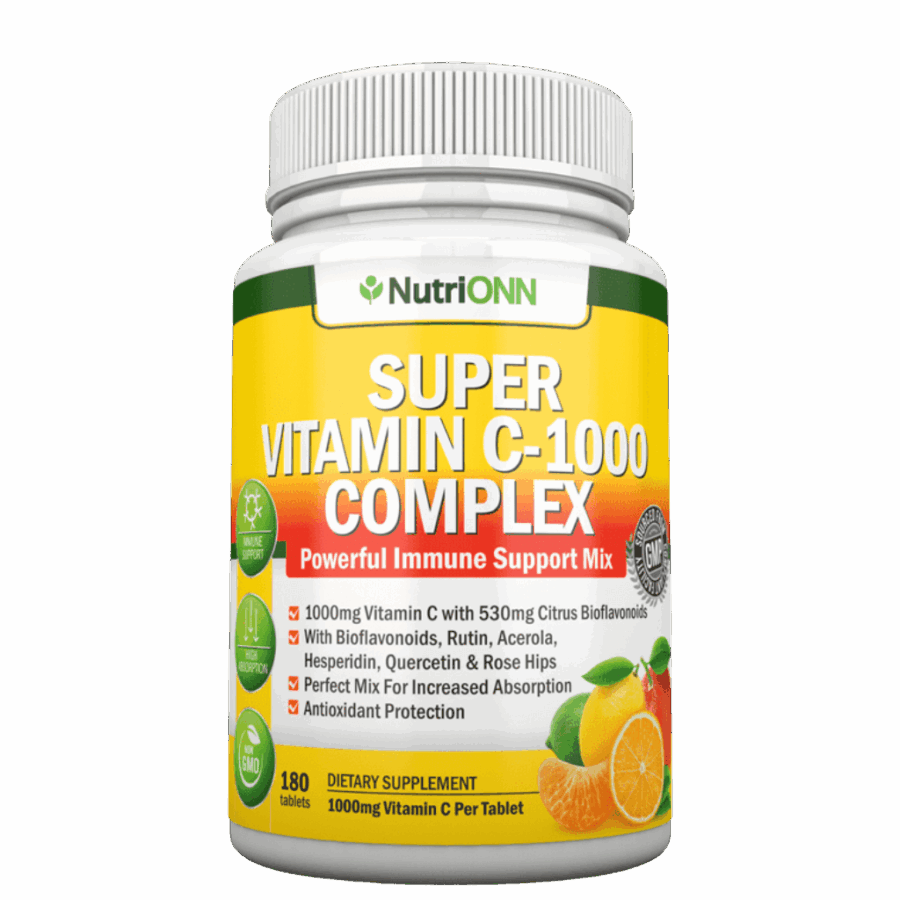 NutriONN | Super C Complex 1000mg + 535mg Bioflavonids (180 Tablets) |180 x 1695mg Tablets