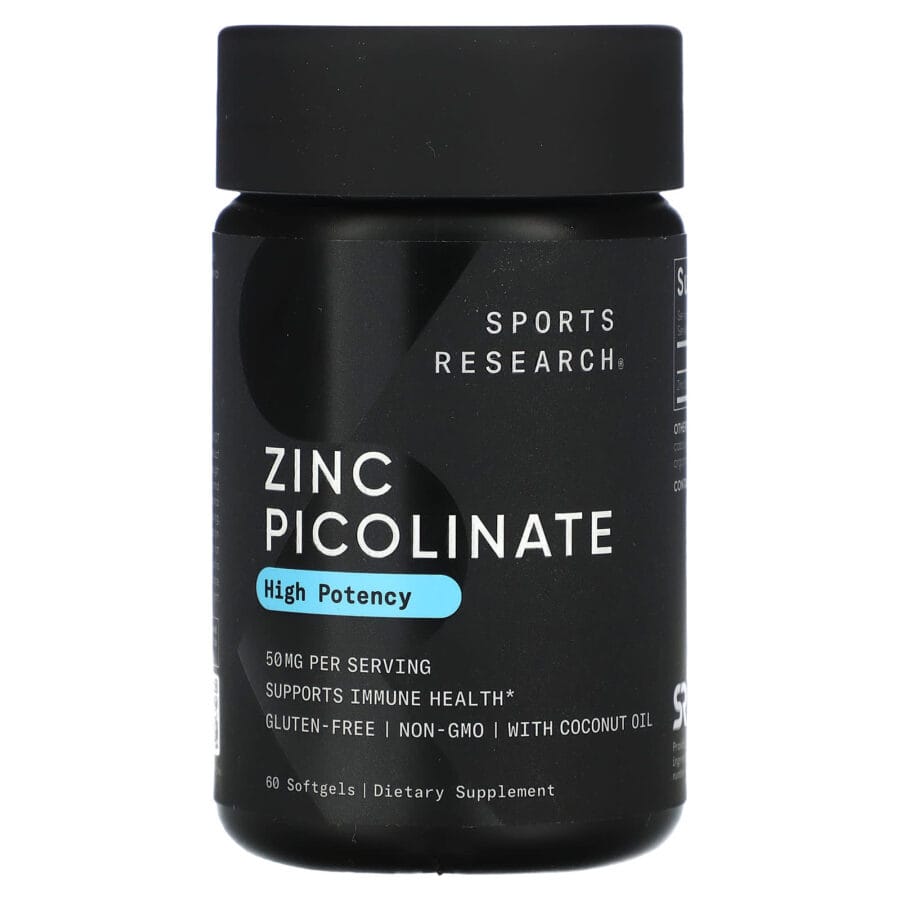 Zinc Picolinate made with Coconut Oil | 60 x 50mg Softgels | Sports Research