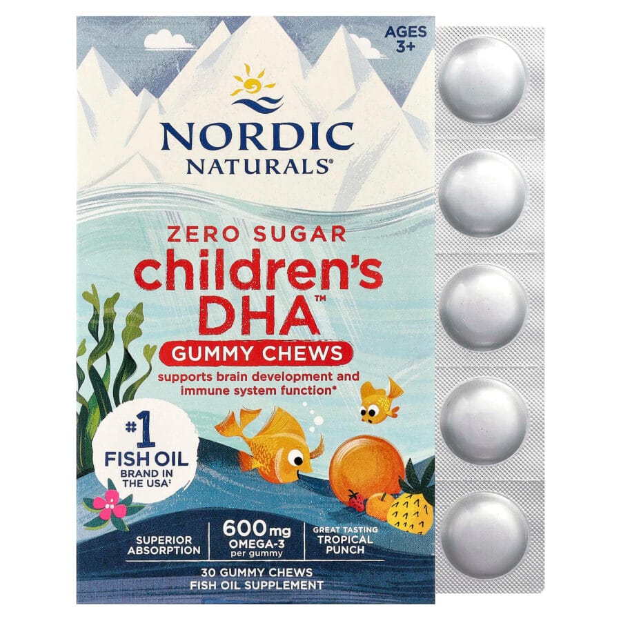 Children's DHA™ Gummy Chews Tropical Punch, Zero Sugar | 30 x 600mg (Omega-3 Gummies) | Nordic Naturals