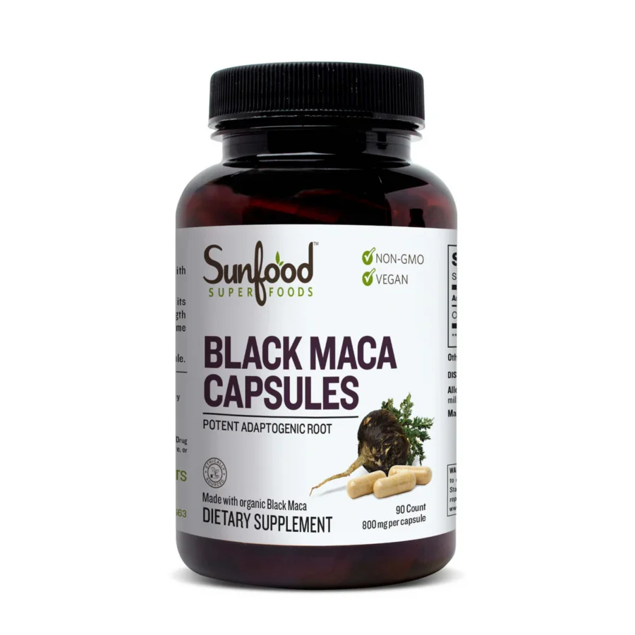Black Maca Capsules | 90 x 800mg Capsules | Sunfood